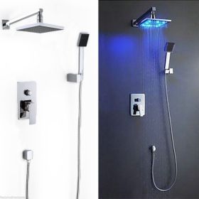 8 Inch LED Rainfall Shower head Arm Control Valve Handspray Shower Faucet Set